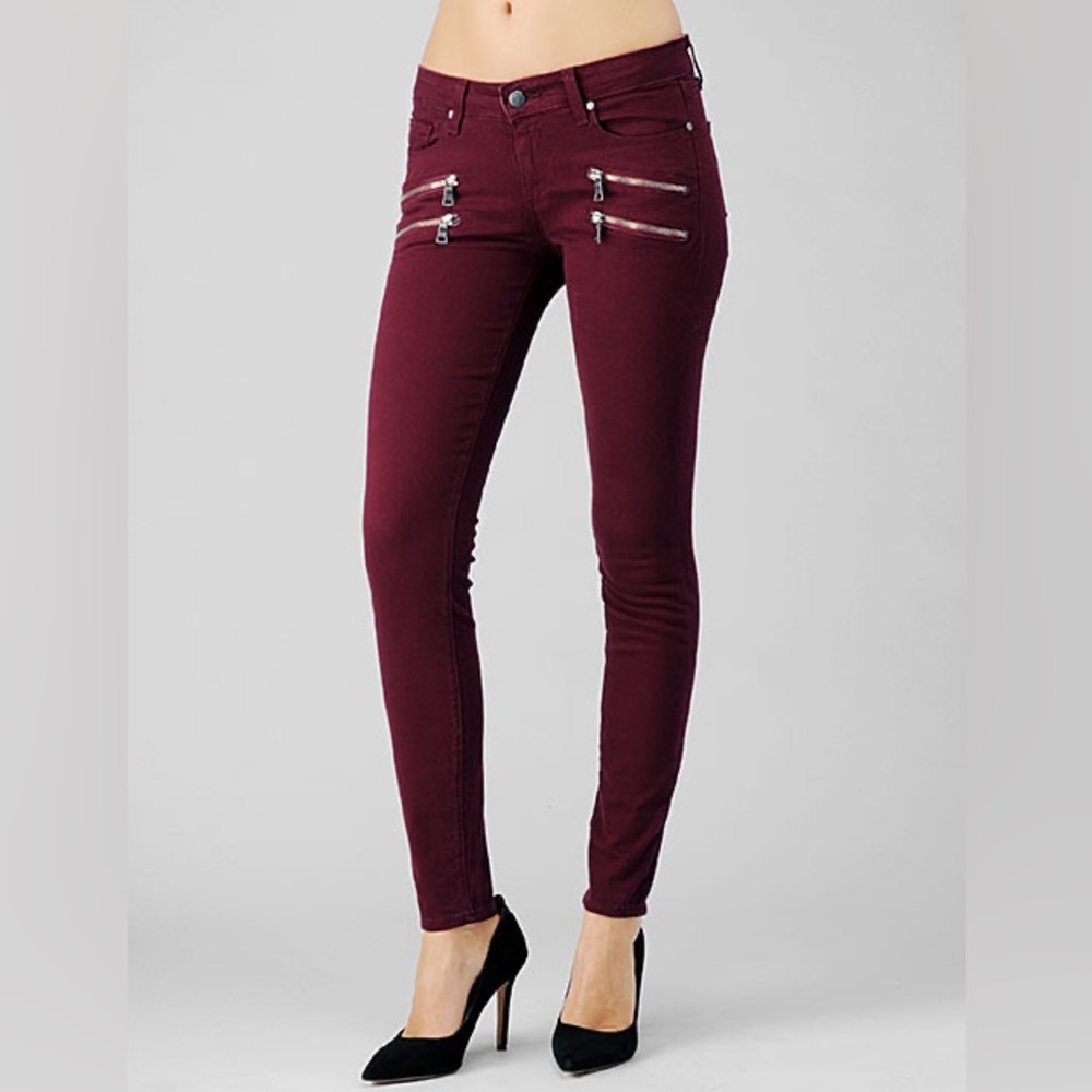 PAIGE Edgemont Cabernet Maroon Women’s Pants Silver Zipper BL456-77 4 Stretch